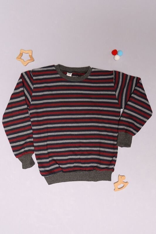 5-12 Yaş Çocuk Çizgili Sweat Bordogri - 15577.1250. - 1