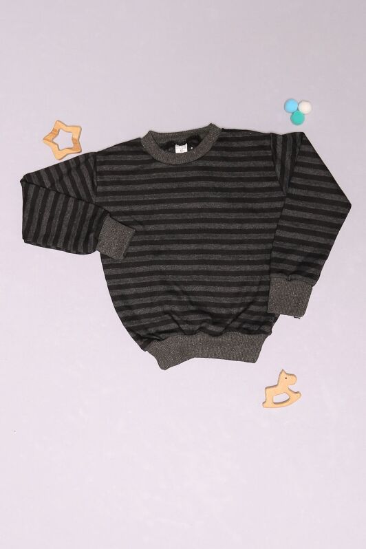 5-12 Yaş Çocuk Çizgili Sweat Siyahfüme - 15577.1250. - 1