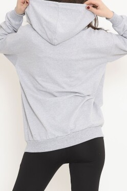 Baskılı Kapşonlu Sweat Gri - 15932.1567. - 4
