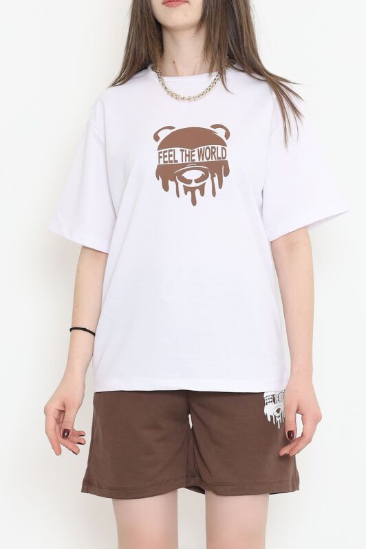 Baskılı Oversize Şortlu Takım Acıkahve - 12628.5238. - 1