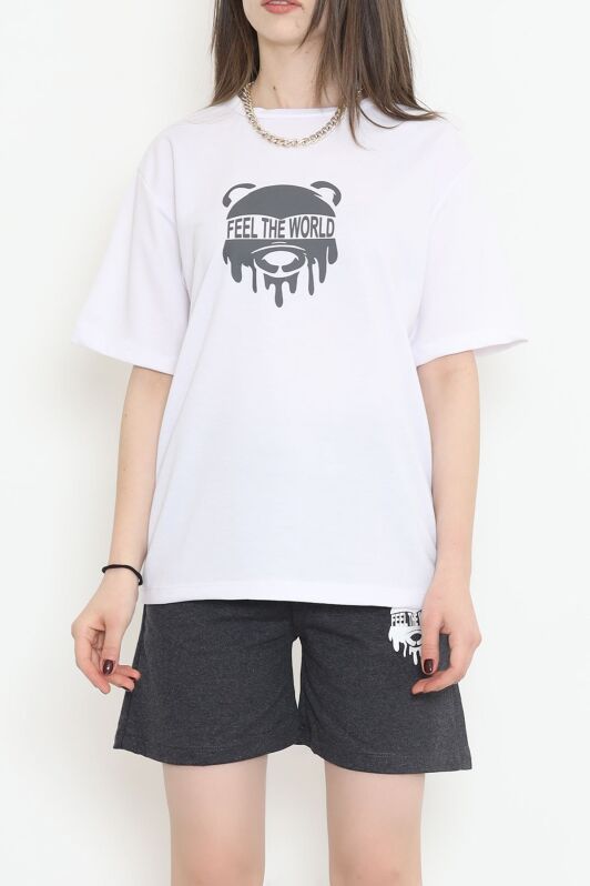 Baskılı Oversize Şortlu Takım Füme - 12628.5238. - 1