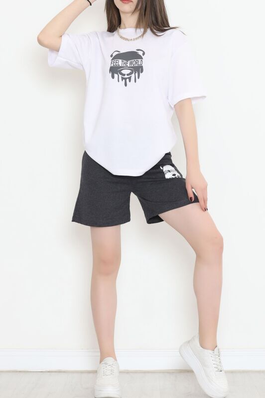 Baskılı Oversize Şortlu Takım Füme - 12628.5238. - 2