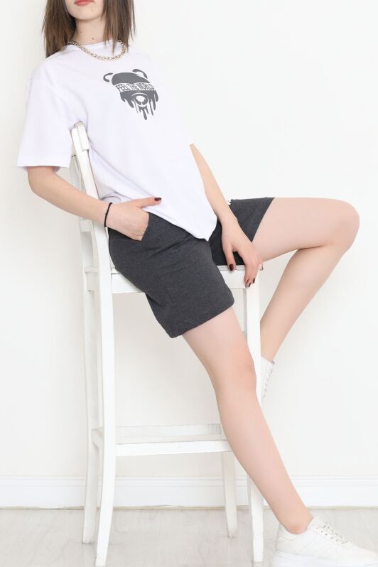 Baskılı Oversize Şortlu Takım Füme - 12628.5238. - 5
