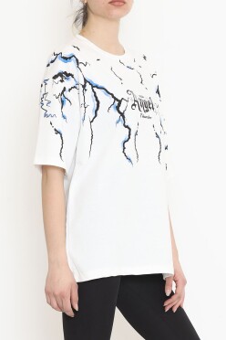 Baskılı Oversize Tişört Beyaz - 15923.336. - 2
