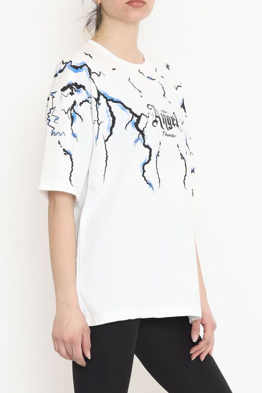 Baskılı Oversize Tişört Beyaz - 15923.336. - 2