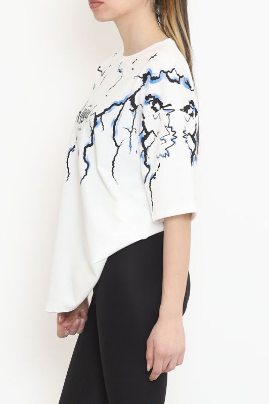 Baskılı Oversize Tişört Beyaz - 15923.336. - 3