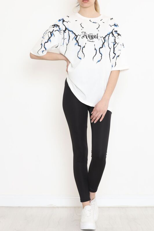 Baskılı Oversize Tişört Beyaz - 15923.336. - 4