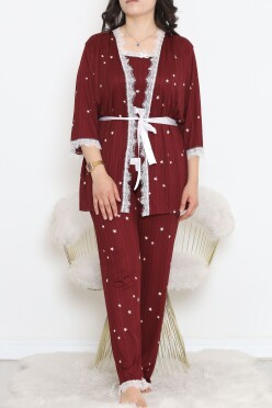 Battal Pegasus Set Pijama Takımı Bordobeyaz - 670.1287. - 1