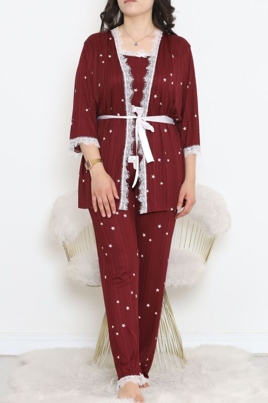 Battal Pegasus Set Pijama Takımı Bordobeyaz - 670.1287. - 1