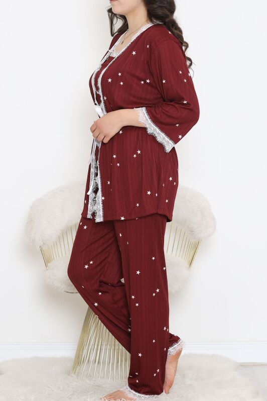 Battal Pegasus Set Pijama Takımı Bordobeyaz - 670.1287. - 2