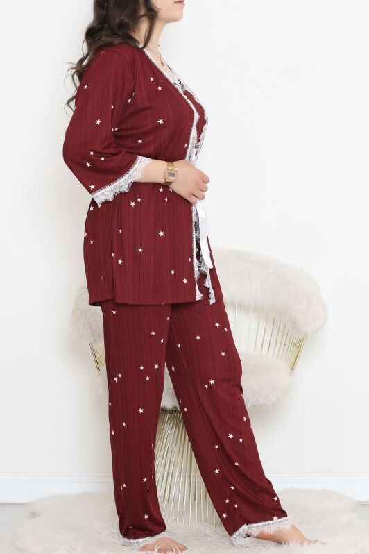 Battal Pegasus Set Pijama Takımı Bordobeyaz - 670.1287. - 3