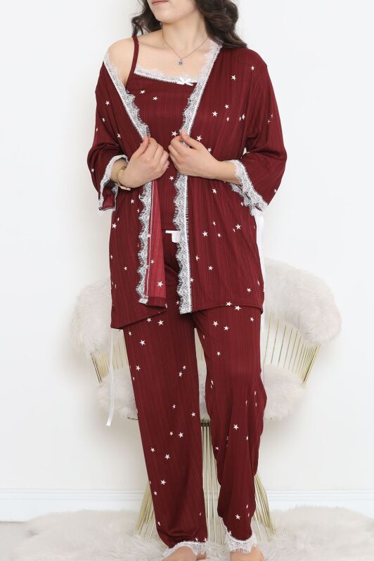 Battal Pegasus Set Pijama Takımı Bordobeyaz - 670.1287. - 4
