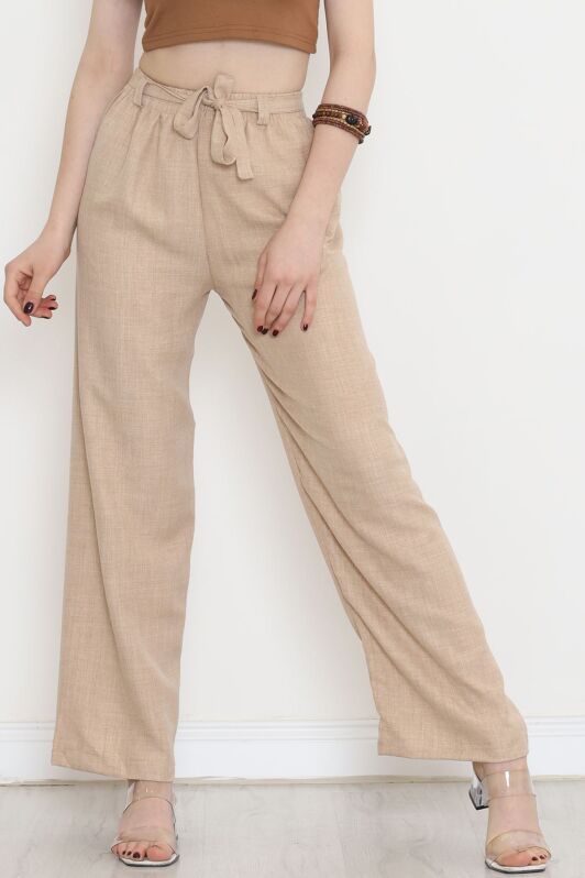 Bel Kuşaklı Keten Pantolon Taş - 15265.1726. - 1