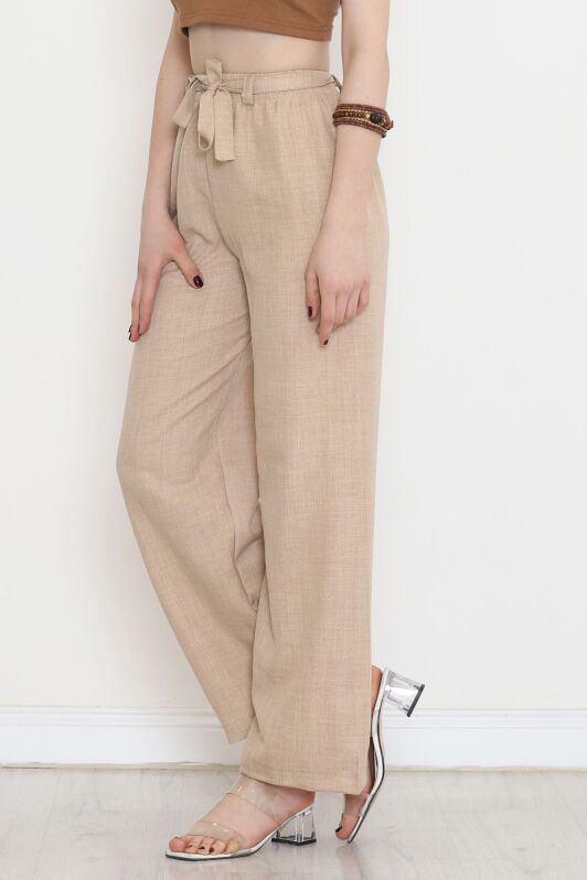 Bel Kuşaklı Keten Pantolon Taş - 15265.1726. - 2