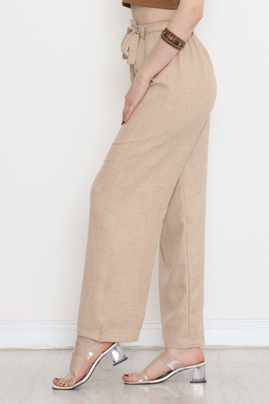 Bel Kuşaklı Keten Pantolon Taş - 15265.1726. - 3