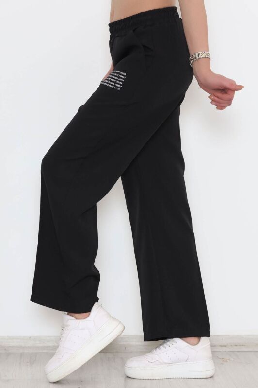 Beli Lastikli Baskılı Pantolon Siyah - 20820.683. - 2