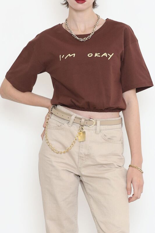 Beli Lastikli Crop Tişört Acıkahve - 16550.1567. - 1