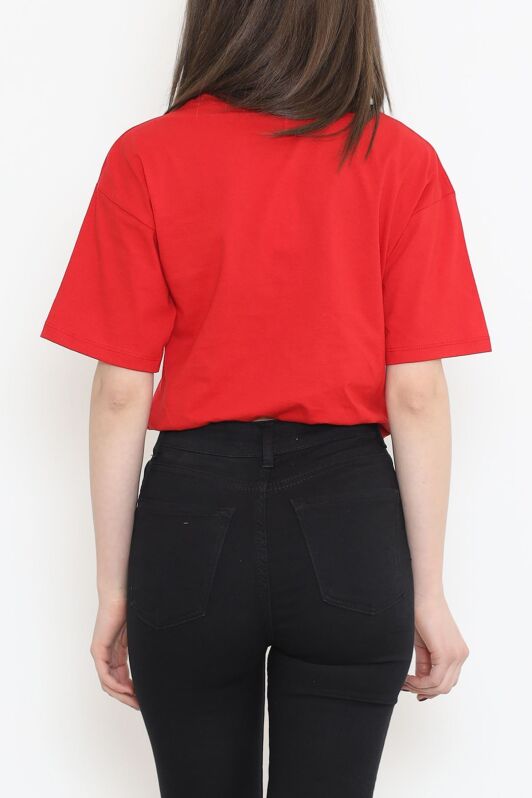 Beli Lastikli Crop Tişört Kırmızı - 16550.1567. - 3