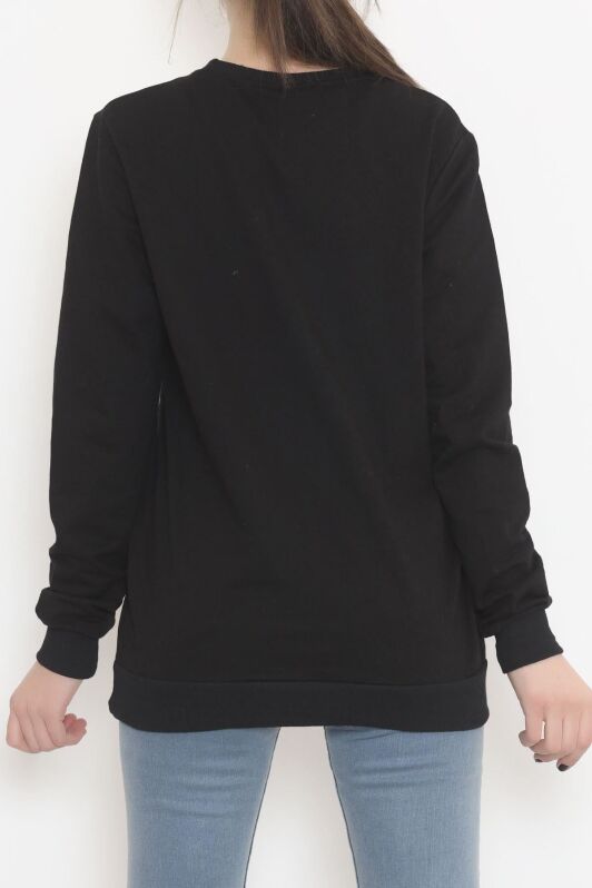 Bisiklet Yaka Baskılı Sweat Siyah - 12394.102. - 4