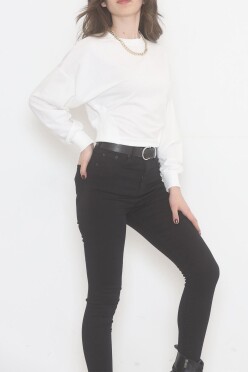 Bisiklet Yaka Crop Sweat Beyaz - 2508.555. - 2