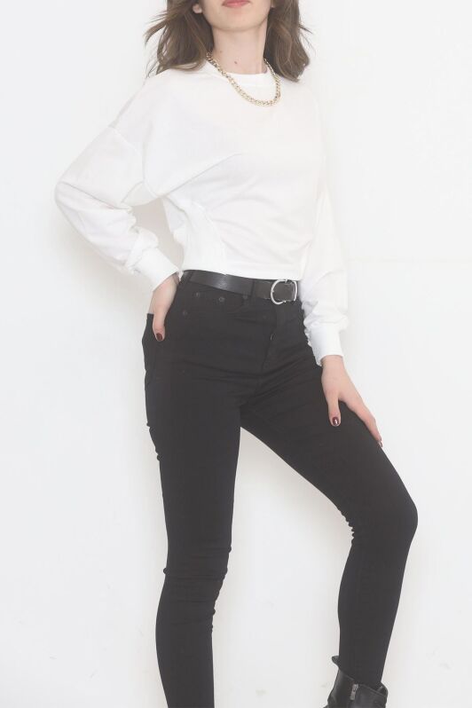 Bisiklet Yaka Crop Sweat Beyaz - 2508.555. - 2