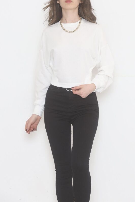Bisiklet Yaka Crop Sweat Beyaz - 2508.555. - 3