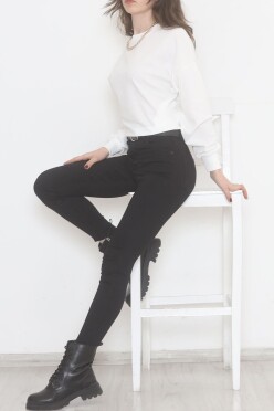 Bisiklet Yaka Crop Sweat Beyaz - 2508.555. - 4