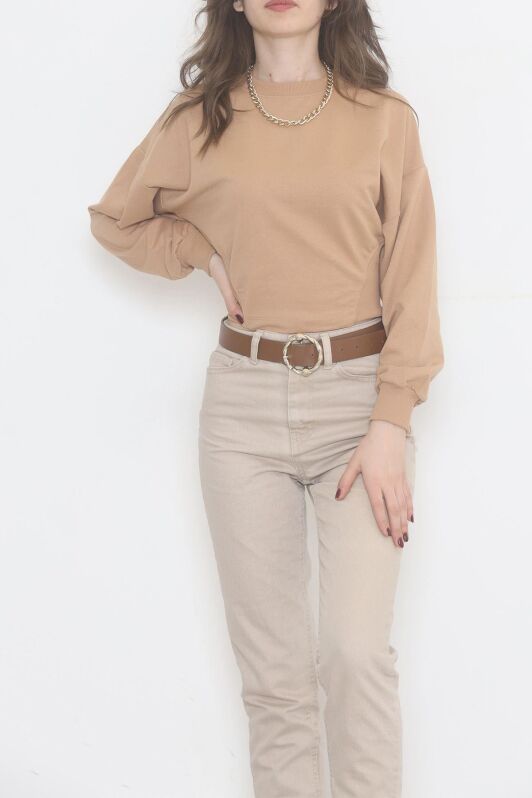 Bisiklet Yaka Crop Sweat Sütlükahve - 2508.555. - 1