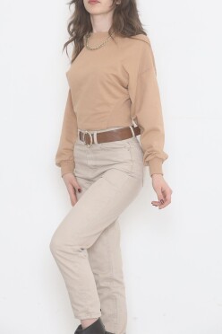 Bisiklet Yaka Crop Sweat Sütlükahve - 2508.555. - 2