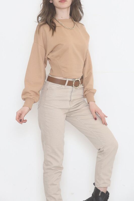 Bisiklet Yaka Crop Sweat Sütlükahve - 2508.555. - 3