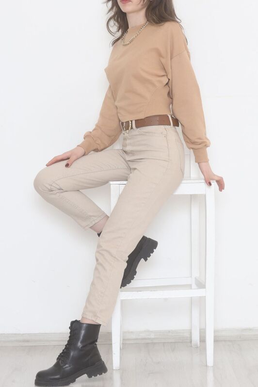 Bisiklet Yaka Crop Sweat Sütlükahve - 2508.555. - 4