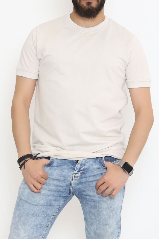 Bisiklet Yaka İki İplik Tişört Taş - 152430.275. - 1