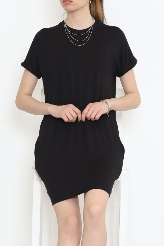 Bisiklet Yaka Mini Elbise Siyah - 54004.1256. - 2