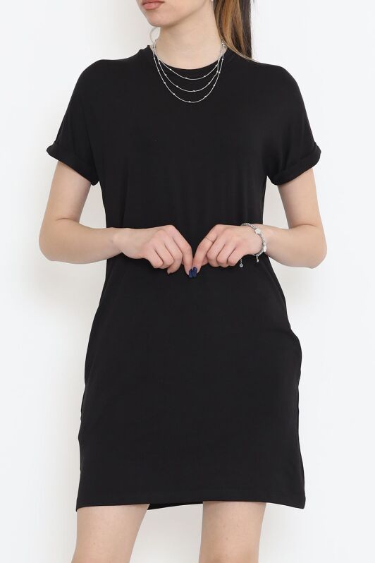 Bisiklet Yaka Mini Elbise Siyah - 54004.1256. - 3