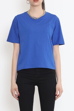 Bisiklet Yaka Tişört Saks - 3643.105. - 1