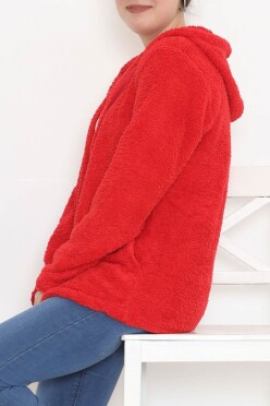 Büyük Beden Peluş Mont Kırmızı - 10358.107. - 4