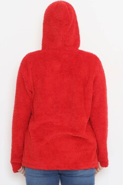 Büyük Beden Peluş Mont Kırmızı - 10358.107. - 5