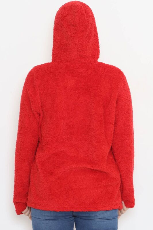 Büyük Beden Peluş Mont Kırmızı - 10358.107. - 5