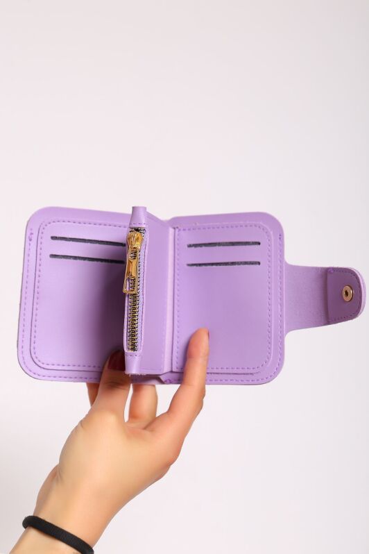 Çıtçıtlı Deri Cüzdan Lila - 17752.915. - 2