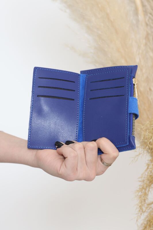 Çıtçıtlı Deri Cüzdan Saks - 15804.915. - 1