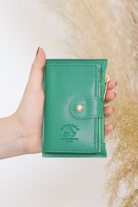 Çıtçıtlı Deri Cüzdan Yeşil - 15804.915. - 1