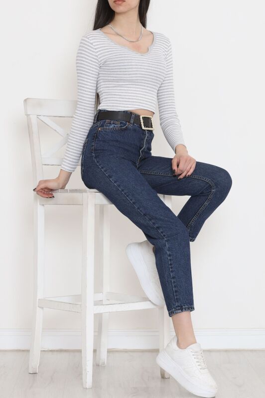 Çizgili Crop Bluz Gri - 11897.1567. - 4
