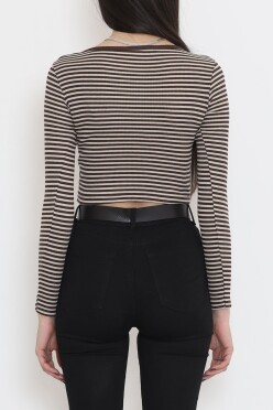 Çizgili Crop Bluz Kahve - 11897.1567. - 4