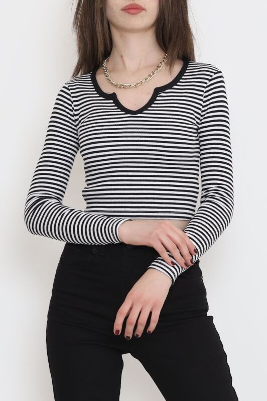 Çizgili Crop Bluz Siyah - 11897.1567. - 1