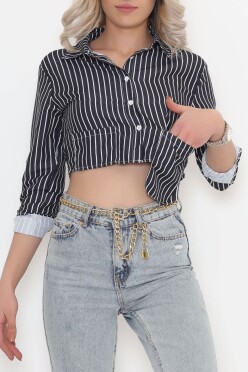 Çizgili Crop Gömlek Siyahbeyaz - 634.1247. - 4