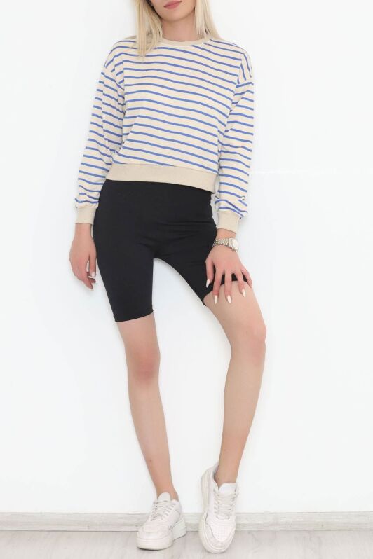 Çizgili Crop Sweat Bejsaks - 11815.1567. - 2