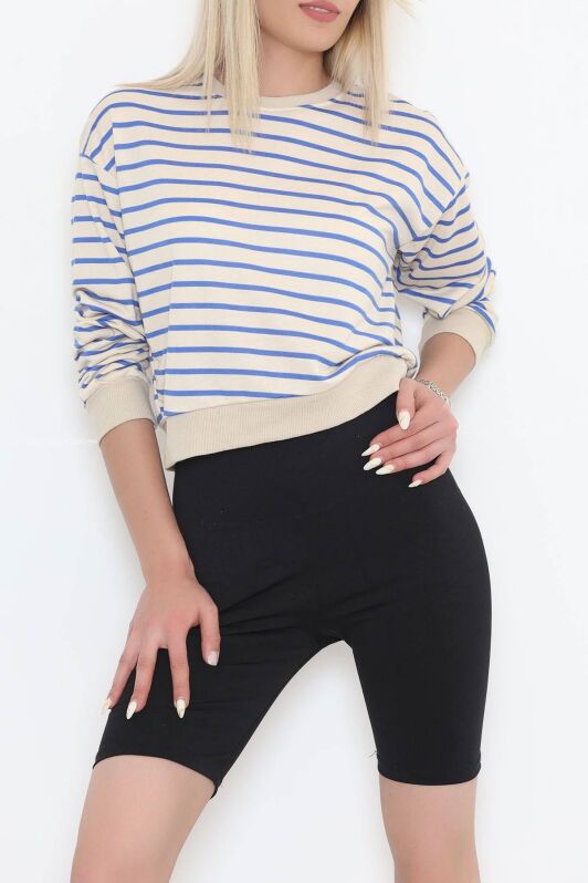 Çizgili Crop Sweat Bejsaks - 11815.1567. - 3