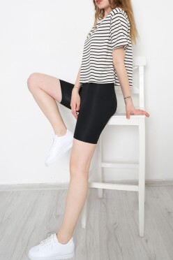 Çizgili Crop Tişört Ekrusiyah - 9525.1567. - 3