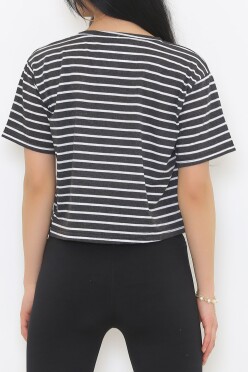 Çizgili Crop Tişört Fümebeyaz - 9525.1567. - 4
