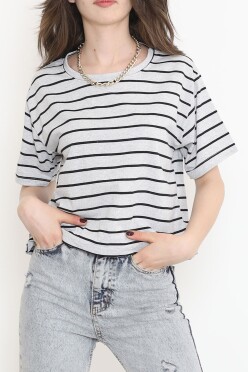Çizgili Crop Tişört Grisiyah - 9525.1567. - 1